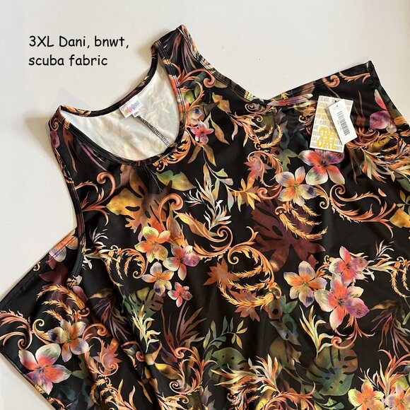 3XL Lularoe Dani maxi tank dress, black with tropical flowers, scuba fabric - Picture 1 of 2